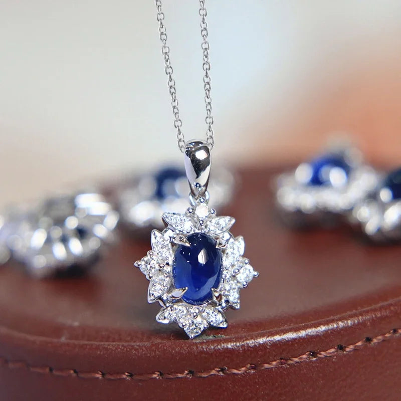 Blue CZ Pendant Necklace Noble Trendy Brilliant Neck Accessories for Women Gorgeous Wedding Engagement Jewelry - EUFASHIONBAGS