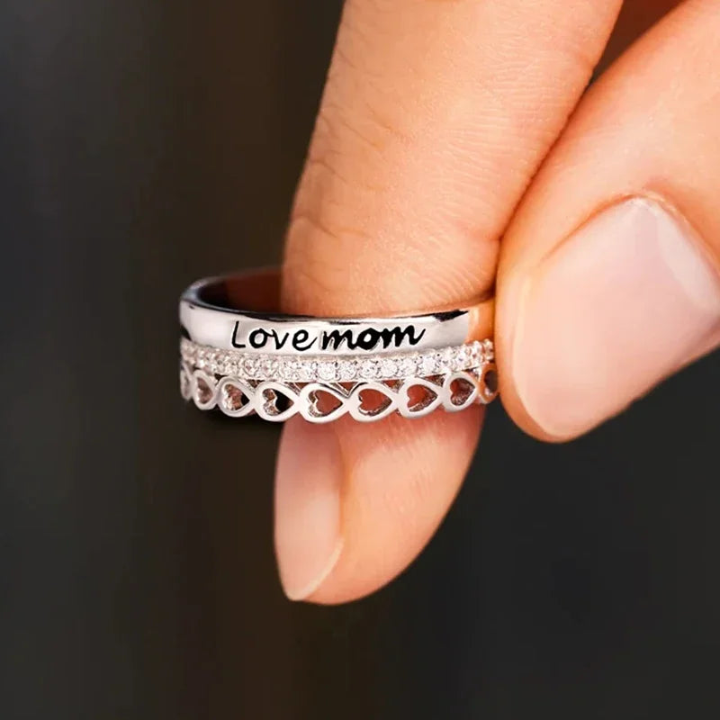 Love Rings for Mother Hearts Wedding Anniversary Gift Silver Color Fashion Luxury Women Rings Birthday Present Jewelry - EUFASHIONBAGS