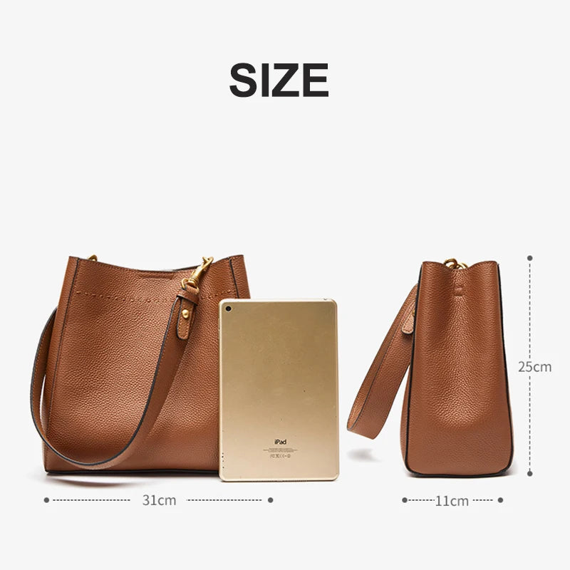 Genuine Leather Women's Shoulder Bag Luxury Designer Tote Bag High Quality Cowhide Large Capacity Fashion Female Bucket Bags