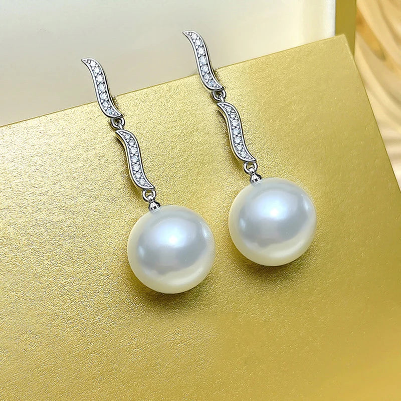 Fashion  Dangling Earrings with Simulated Pearl Elegant Temperament Jewelry for Wedding Bright Zirconia Accessories