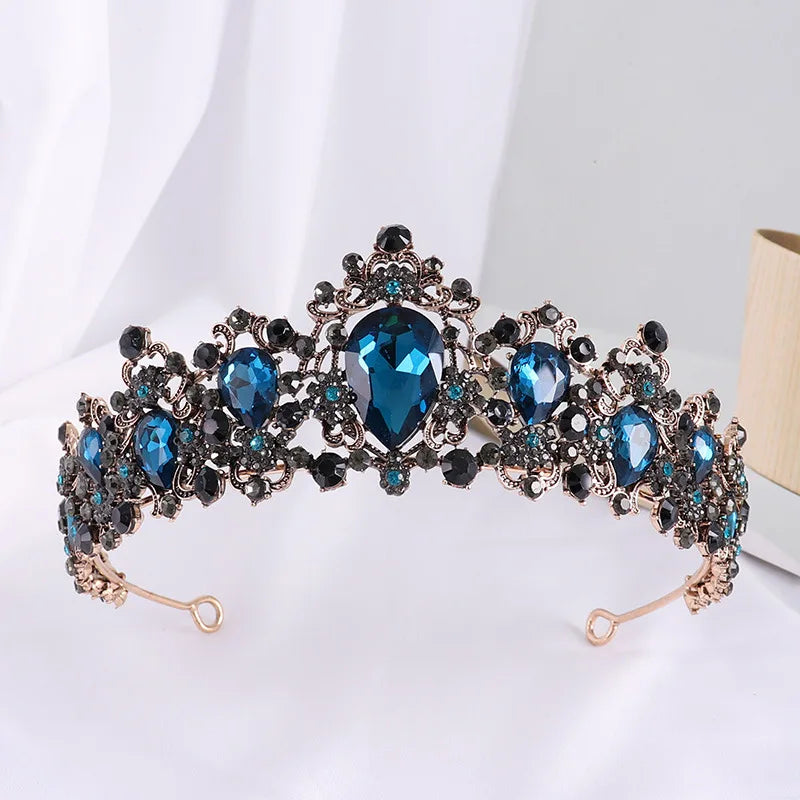 Exquisite Black Crystal Crown for Women Tiaras Headdress Prom Diadem Royal Queen Princess Bridal Crowns for Wedding Hair Jewelry - EUFASHIONBAGS