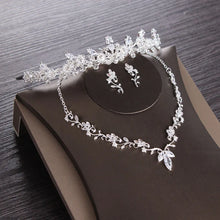 画像をギャラリービューアに読み込む, Luxury Cubic Zircon Leaves Bridal Jewelry Set Wedding Jewelry Set Rhinestone Diadem Tiaras Crown Choker Necklace Earrings Bijoux