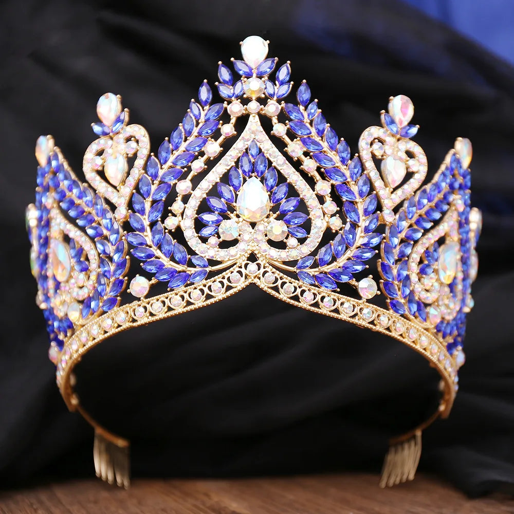 AB Color Crystal Tiaras for Brides Diadem Princess Crown Combs Headwear Wedding Dress Hair Jewelry Pageant Headdress - EUFASHIONBAGS