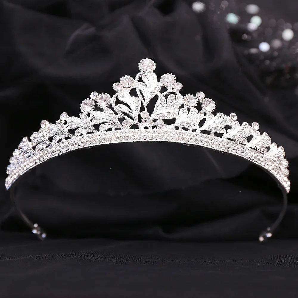 Fashion Silver Color Purple Crystal Leaf Bridal Tiara Crown Rhinestone Pageant Diadem Collares Headband Wedding Hair Accessories - EUFASHIONBAGS