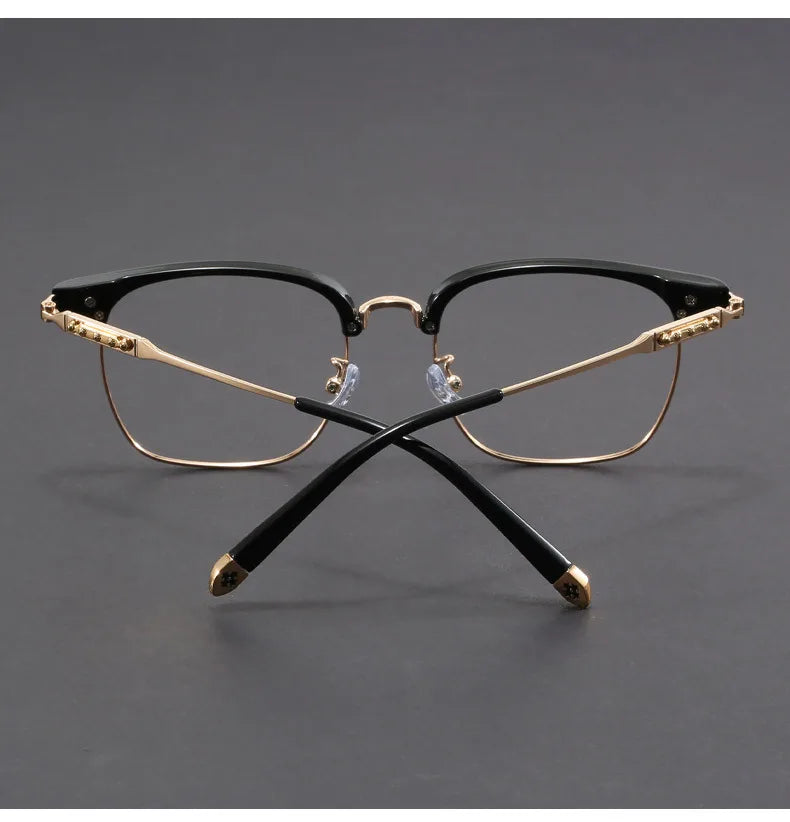 Retro Metal Half Frame Men's Ultra Light Eyeglass Frame Women's Anti Blue Light Glasses Men Optical Glasses Flat Light Glasses - EUFASHIONBAGS