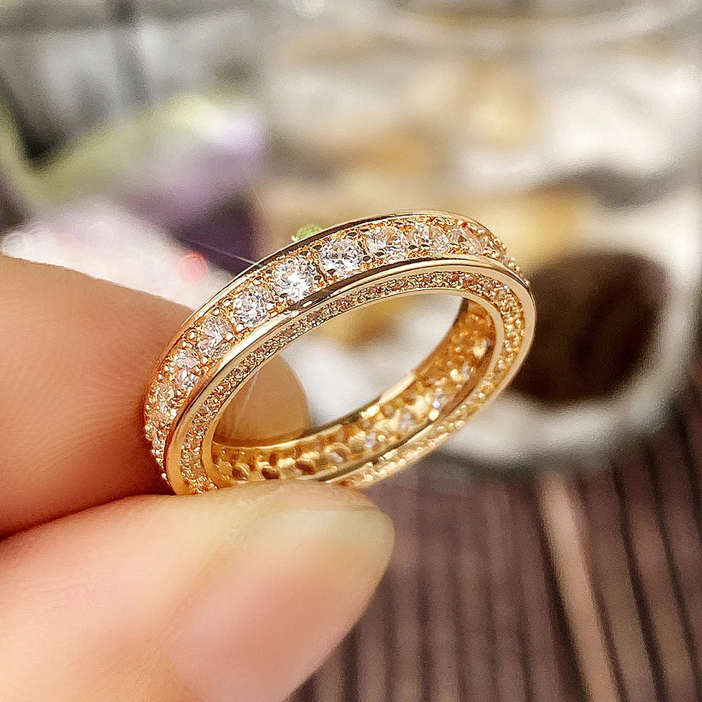 Gold Color Women's Ring Series with Brilliant Cubic Zirconia Fashion Rings Wedding Engagement Bands Jewelry