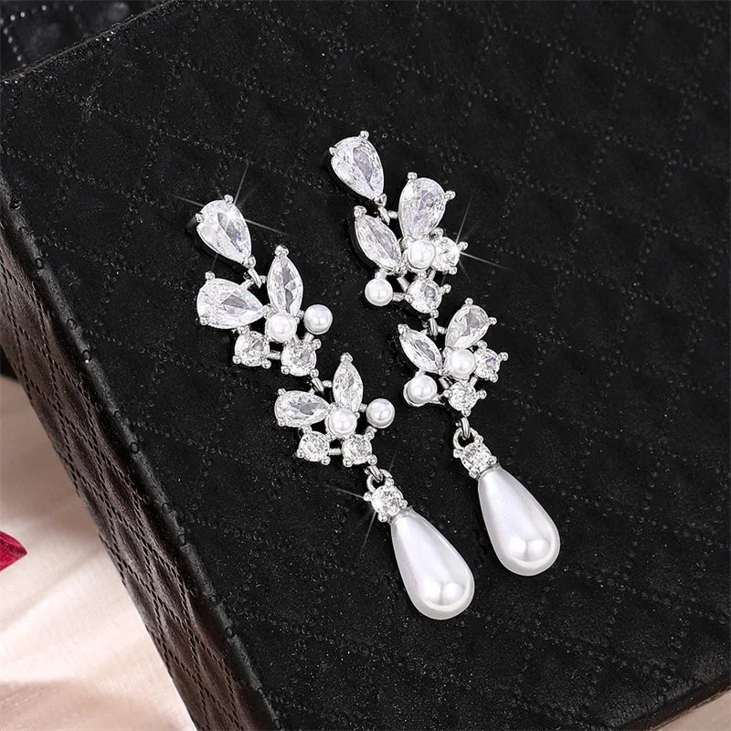 Aesthetic Bridal Imitation Pearl Dangle Earrings Luxury Trendy Engagement Wedding Ear Accessories for Women Newly Jewelry - EUFASHIONBAGS