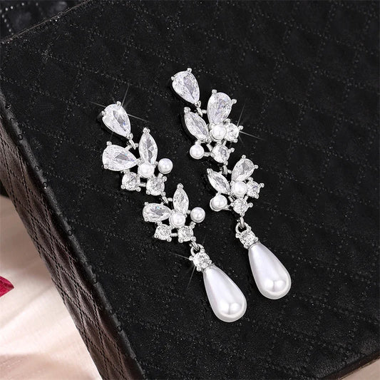 Aesthetic Bridal Imitation Pearl Dangle Earrings Luxury Trendy Engagement Wedding Ear Accessories for Women Newly Jewelry