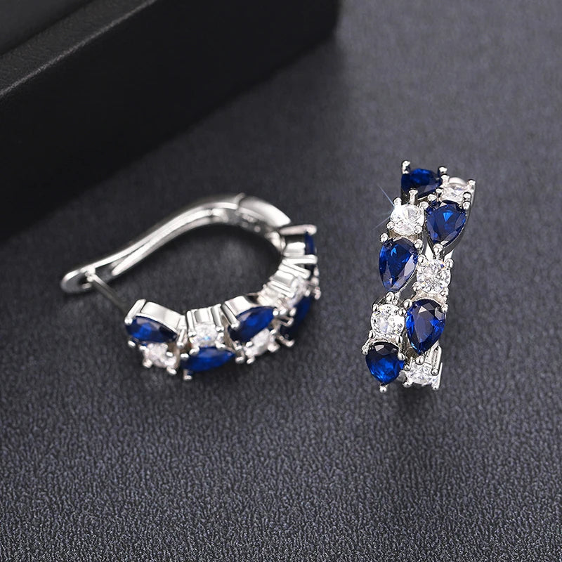 Stylish Bright Cubic Zirconia Hoop Earrings Female Fashion Luxury Accessories for Daily Party Trendy Silver Color Jewelry