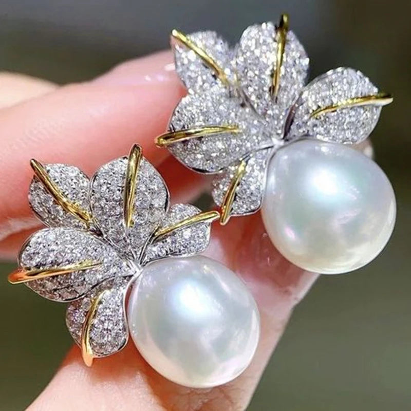 Aesthetic Flower Imitation Pearl Drop Earrings Temperament Women's Accessories for Wedding Party Luxury Trendy Jewelry