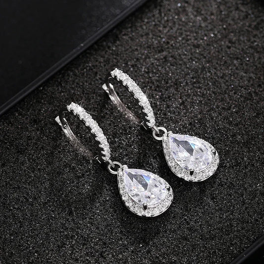 Bright Cubic Zirconia Drop Earrings Chic Elegant Temperament Wedding Jewelry for Women Exquisite Charming Ear Accessories - EUFASHIONBAGS