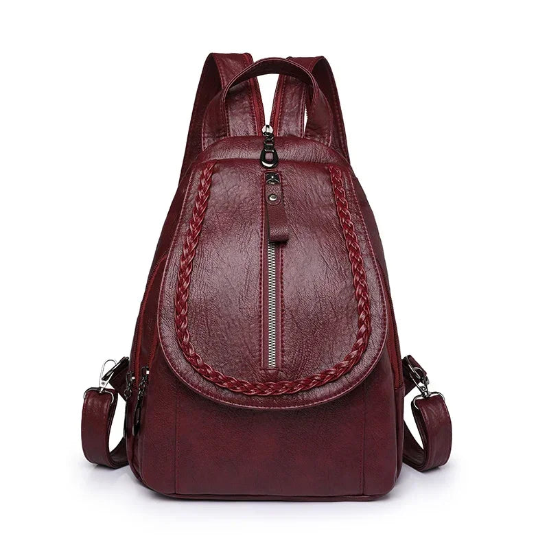 Women Leather Backpacks Zipper Chest Bag Sac a Dos Travel Back Pack Bagpack Mochilas School Bags for Teenage Girls - EUFASHIONBAGS