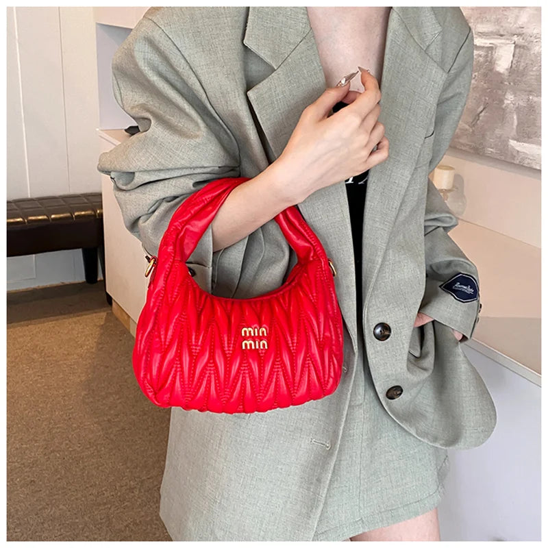 Pleated Cloud Lady Handbags High Quality PU Shopping Shoulder Bags for Women Removable Shoulder Strap Crossbody Bag Small Bags - EUFASHIONBAGS