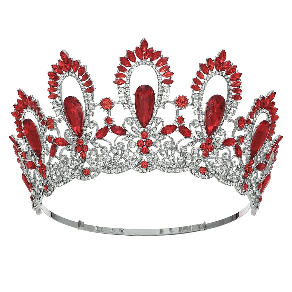 Baroque Miss Universe Crystal Feather Round Bridal Tiaras Crowns Royal Queen Rhinestone Pageant Diadem Wedding Hair Accessories - EUFASHIONBAGS