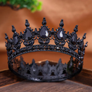 Baroque Royal Queen King Black Crystal Tiaras Crown Women Princess Prom Wedding Tiaras Full Round Diadem Bridal Hair Accessories