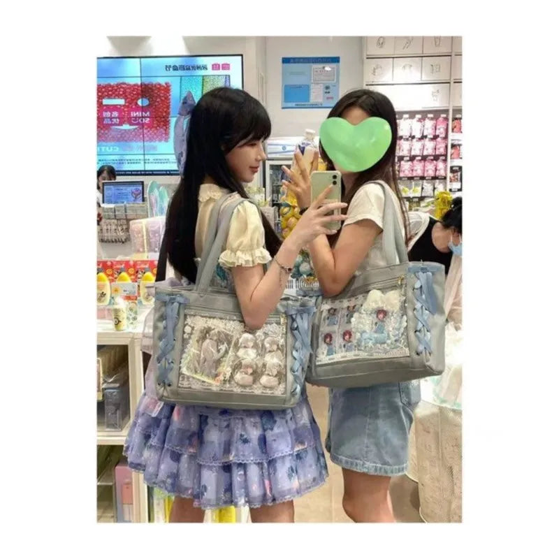 Sweet Lolita Pink Ita Bag Women Japanese Transparent Large Tote Bag Harajuku Kawaii Handbag Aesthetic - EUFASHIONBAGS