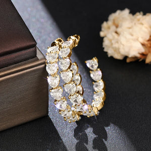 Heart Cubic Zirconia Hoop Earrings for Women Luxury Promise Circle Rings Fashion Versatile Female Earrings Love Jewelry