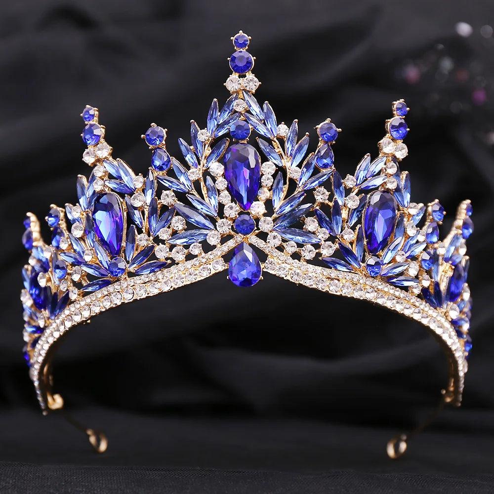 Luxury Purple Crystal Leaves Forest Queen Wedding Crown Bride Tiaras Bridal Diadem Waterdrop Rhinestone Hair Jewelry Accessories - EUFASHIONBAGS