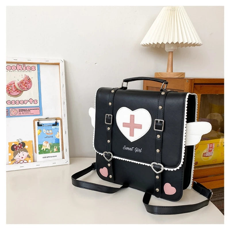 2025 New Cute Manga Style Backpack Candy Color PU Leather Large Girls JK Handbags Children's Kawaii School Bags - EUFASHIONBAGS