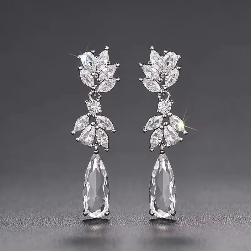 Exquisite Flower Long Drop Earrings for Women Fresh Wedding Band Jewelry Trendy Attractive Party Ear Accessories - EUFASHIONBAGS