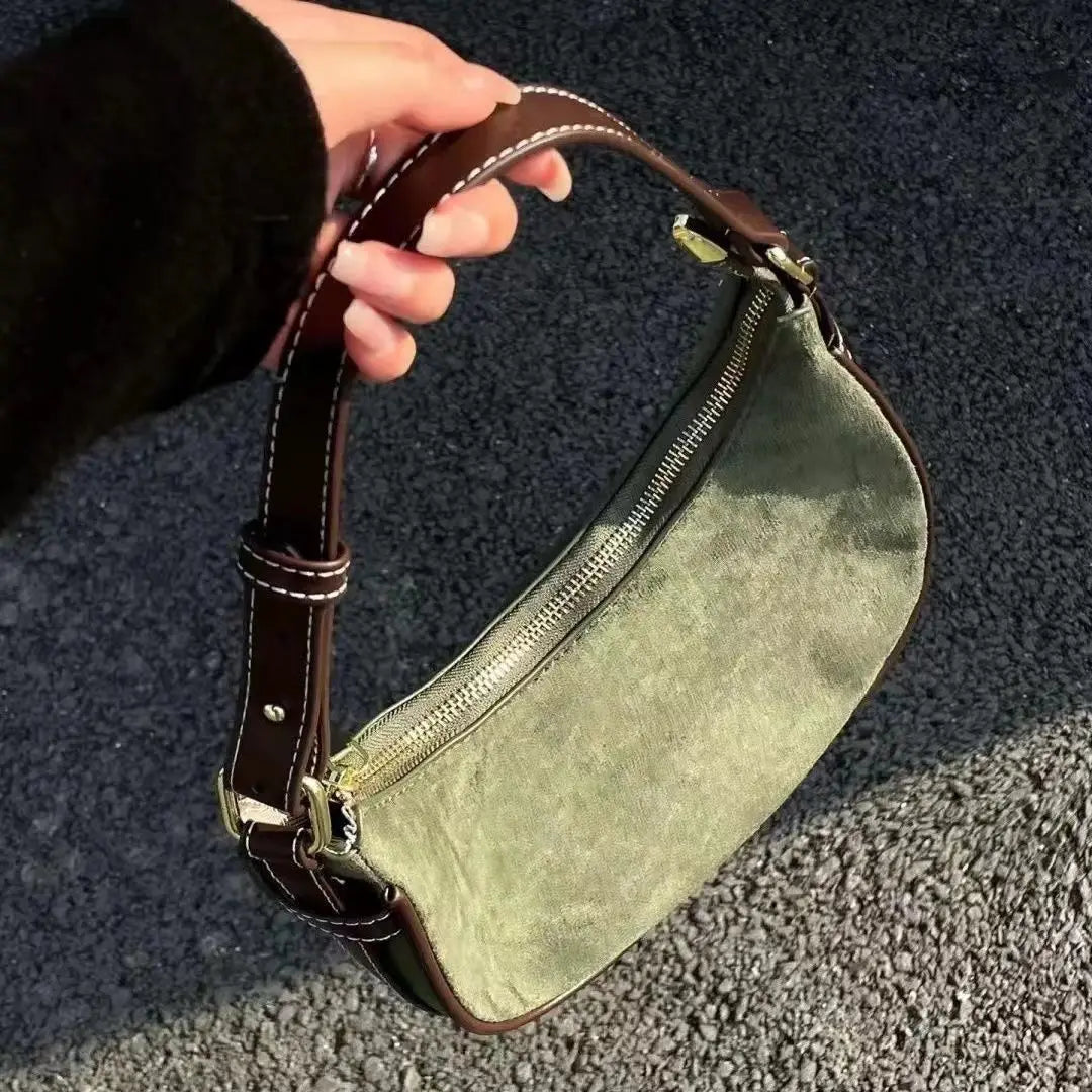 Casual Green Underarm Bag Women New Vintage Hot Girls Leather Solid Shoulder Bag Retro Elegant Y2k Handbag Purse - EUFASHIONBAGS