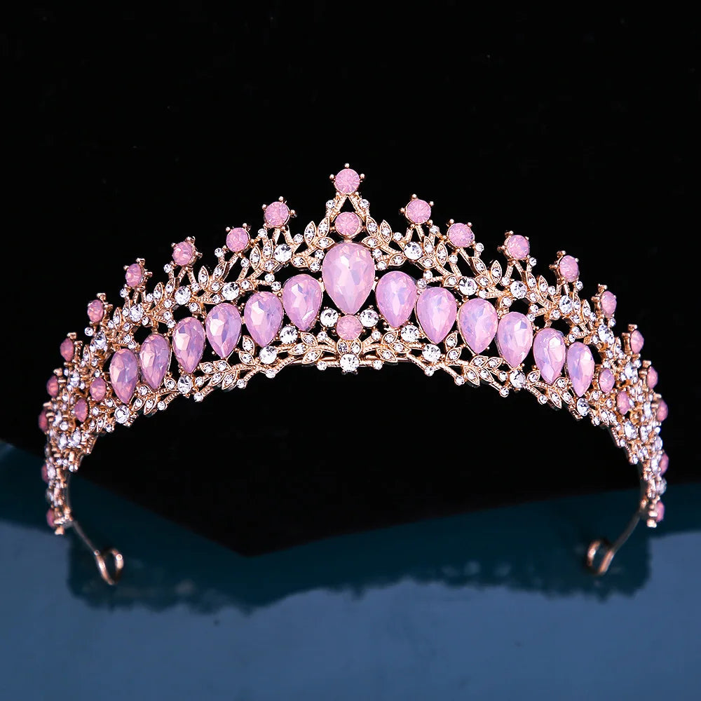 Many Styles Baroque Pink Blue Green White Opal Crystal Bridal Tiaras Crown Gold Color Rhinestone Pageant Diadem Hair Accessories - EUFASHIONBAGS