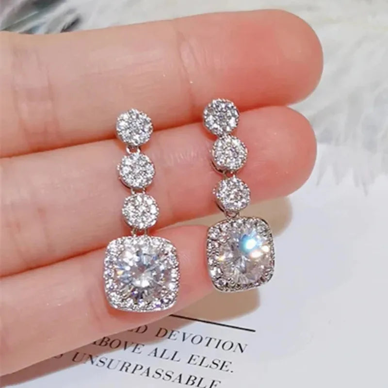 Sparkling Women Dangle Earrings with AAA Cubic Zirconia Silver Color Exquisite Female Accessories Wedding Fashion Jewelry - EUFASHIONBAGS