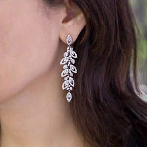 Aesthetic Leaf Shaped Long Hanging Earrings Women Wedding Cubic Zirconia Jewelry