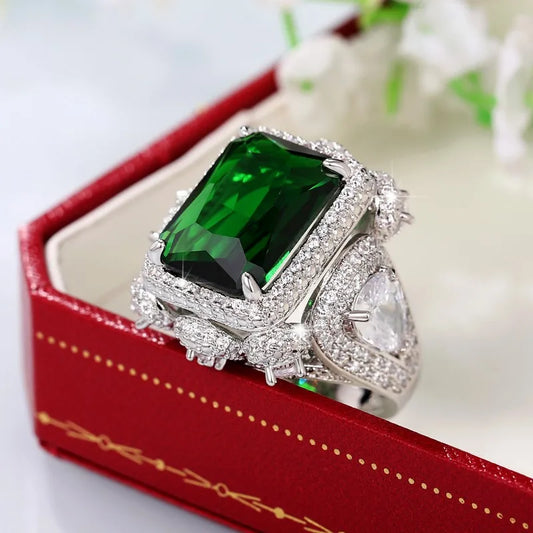 Green Cubic Zirconia Women Rings Newly Modern Design Luxury Rings Wedding Anniversary Party Ladies Jewelry Gifts - EUFASHIONBAGS