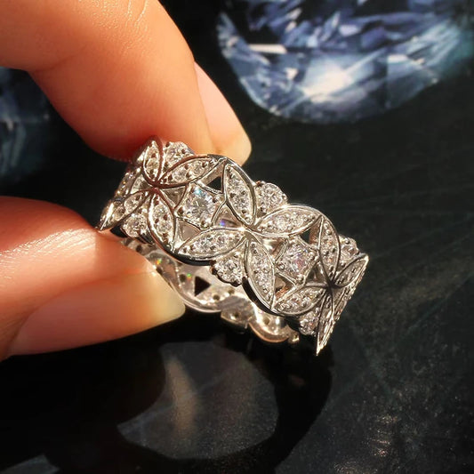 Luxury Silver Color Finger Ring Female Shinning Cubic Zirconia Jewelry for Wedding Aesthetic Accessories Gift