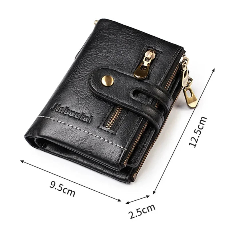 Men's Wallets New PU Leather Zipper Pocket Multifunctional Anti Theft Chain Credit Card Holder Coin Storage Bag Retro Wallet