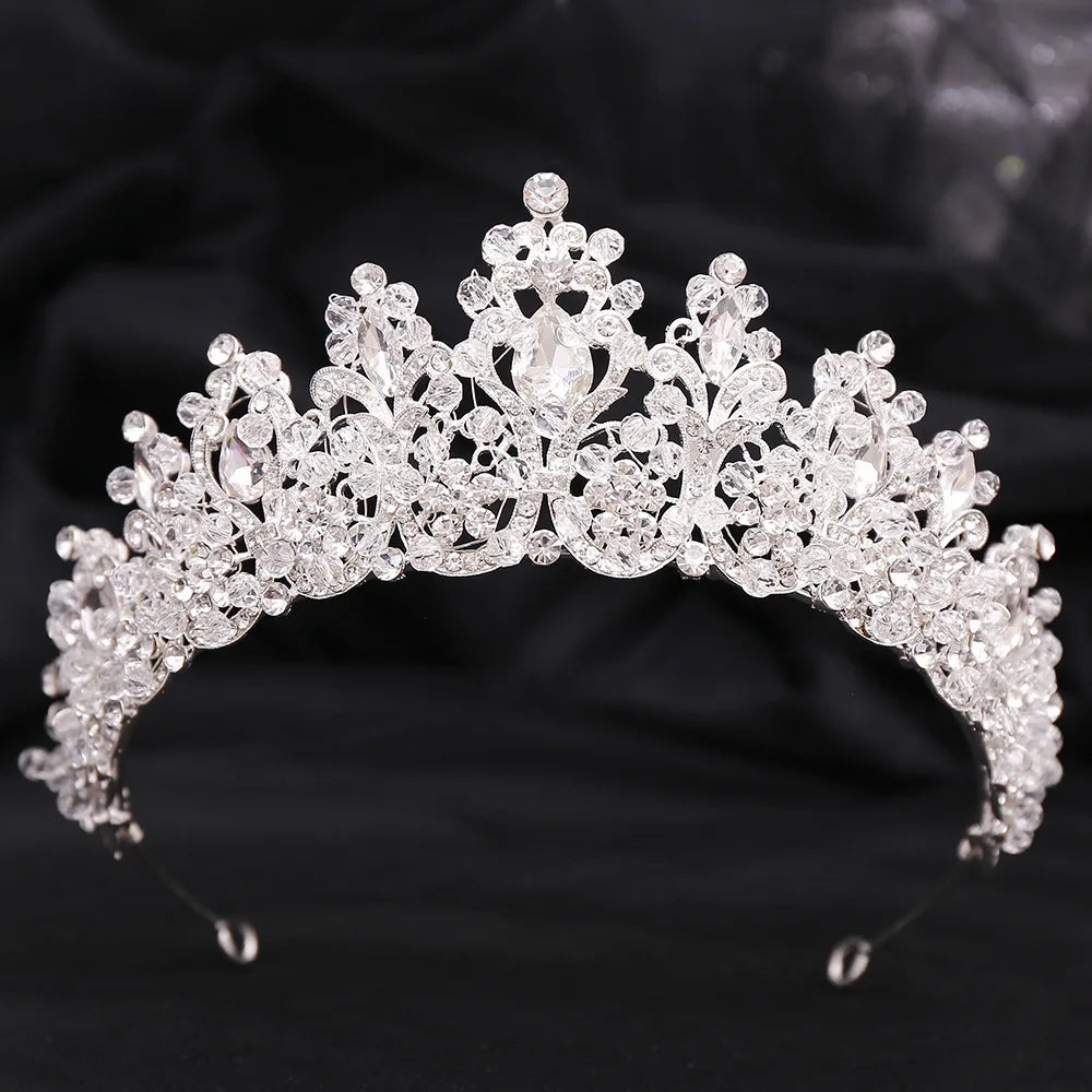 Baroque Handmade Pink Crystal Beads Bridal Tiara Crown Rhinestone Pageant Diadem Floral Headpiece Wedding Hair Dress Accessories - EUFASHIONBAGS