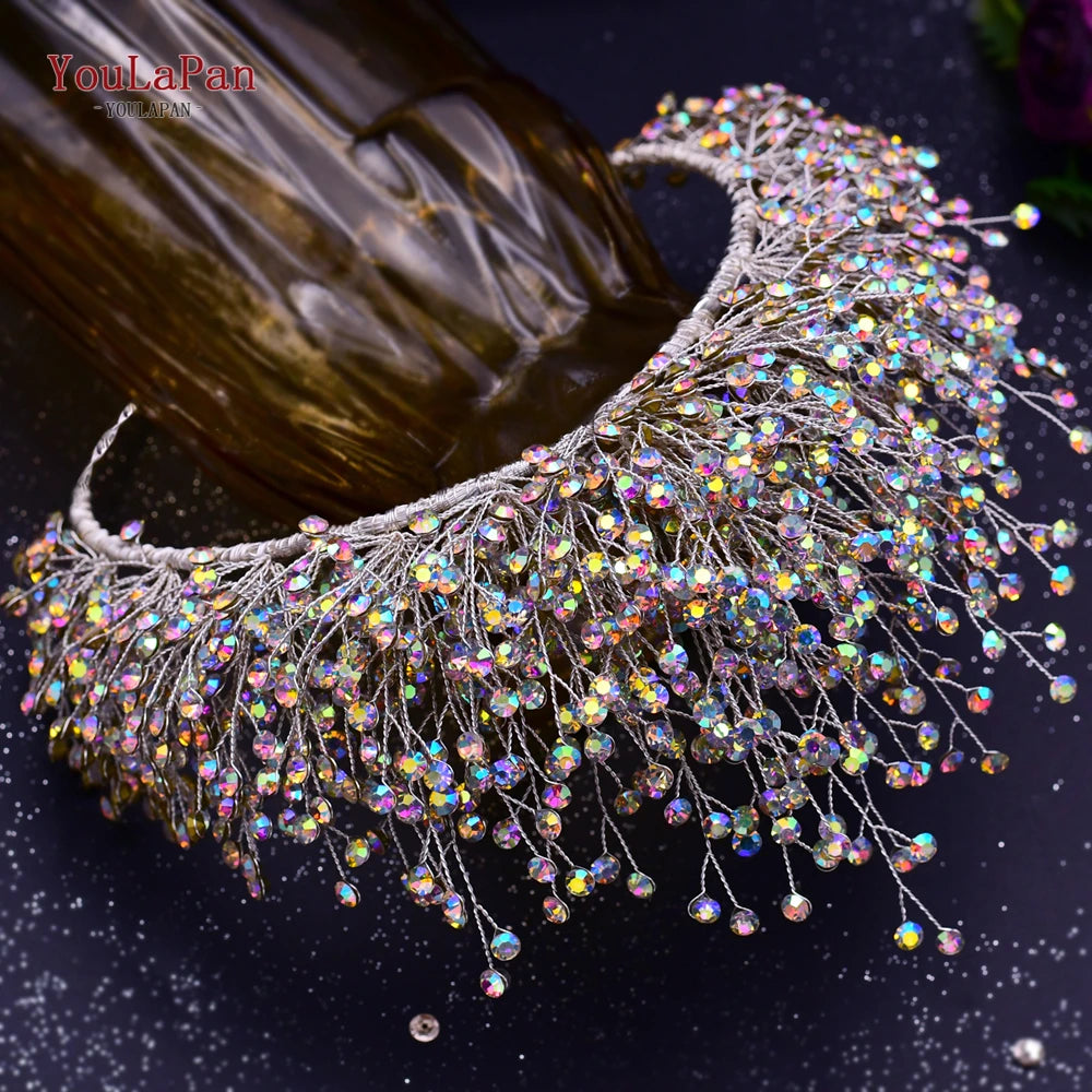 AB Colorful Rhinestone Princess Crown Luxury Crystal AB Bridal Crown Tiaras Fashion Women Hair Accessories HP193P-C