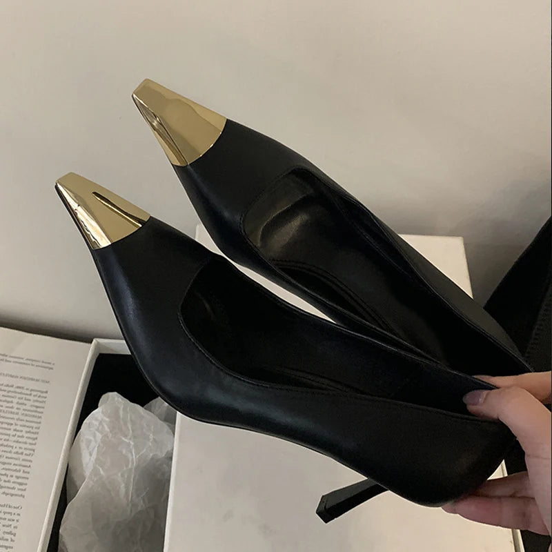 2025 New Spring Pumps Women Office Shoes Fashion Sexy Metal Pointed Toe Shallow Slingback High Heels Stilettos Mujer - EUFASHIONBAGS