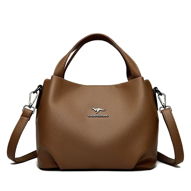 Women Soft Leather Top-Handle Bags Luxury Designer Handbag Solid Color Ladies Shoulder Crossbody Bag