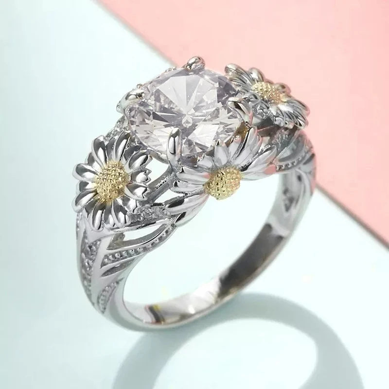 Yellow Sunflower Finger Ring for Women Aesthetic Flower Rings Wedding Anniversary Party Romantic Lady's Jewelry Gifts - EUFASHIONBAGS