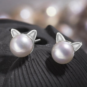 Cat Ears Imitation Pearl Stud Earrings for Women Dainty Cute Earrings Temperament Sweet Girls Accessories Fashion Jewelry