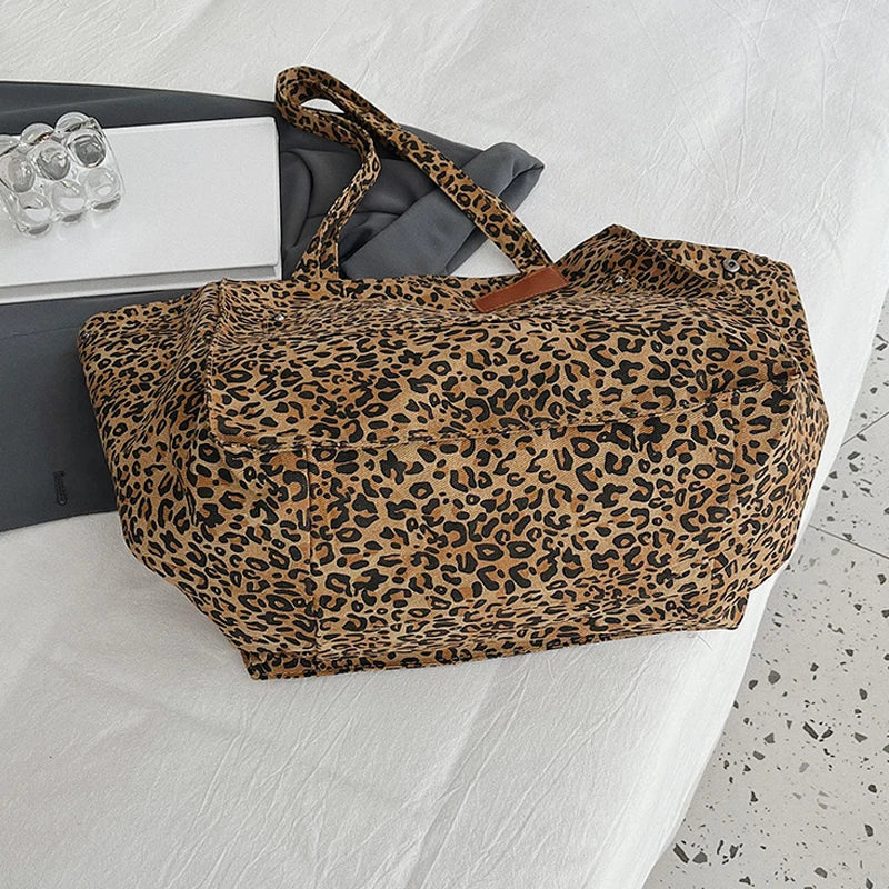 Fashion Shoulder Cloth Bag Large Capacity Personality Trend Leopard Print Tote Bag Daily Shopping Work Commuting Bag - EUFASHIONBAGS