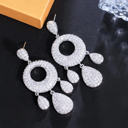 Delicate Cubic Zirconia Dangling Long Water Drop Chandelier Earrings for Women Dubai Nigerian Wedding Jewelry