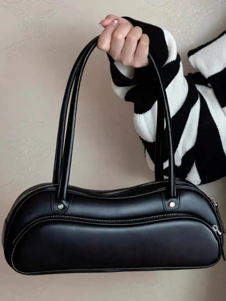 High Street Black Underarm Bags Women Versatile Pu Leather Frog Baguette Bag Female Sweet Cool Y2k Handbag Aesthetic