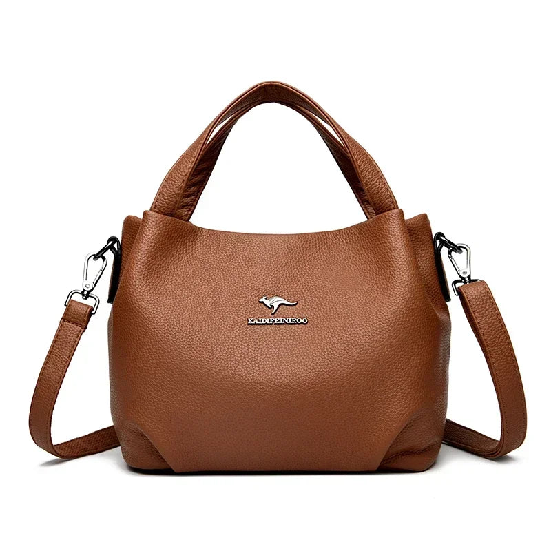 Women Soft Leather Top-Handle Bags Luxury Designer Handbag Solid Color Ladies Shoulder Crossbody Bag