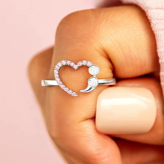 Novel Heart Finger Ring Female Romantic Engagement Jewelry Sweet Lady Bright Pink/White Zirconia Accessories for Wedding