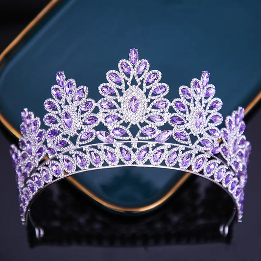 Baroque Luxury Forest Purple Crystal Bridal Tiaras Crown Big Rhinestone Pageant Diadem Wedding Hair Accessories Party Headpieces