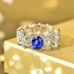 Hollow Pattern Aesthetic Women Rings Blue/White Cubic Zirconia Luxury Wedding Accessories