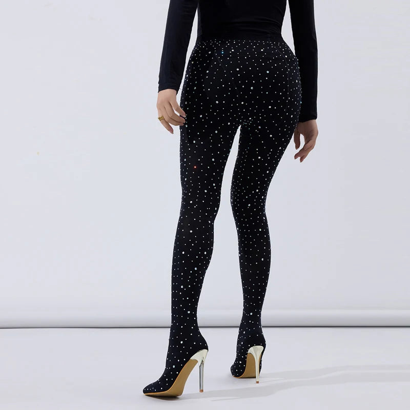 Fashion Rhinestone Stretch Fabric Pants Jumpsuit Boots Women Sexy Pointed Toe Over The Knee Heels Stripper Pole Dance Shoe