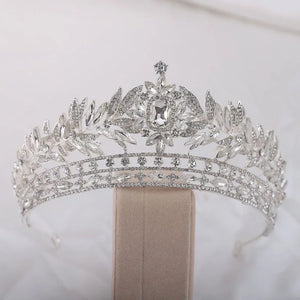 Luxury Royal Queen Crystal Leaf Wedding Crown for Women Rhinestone Diadem Banquet Tiaras Party Costume Hair Jewelry Accessories