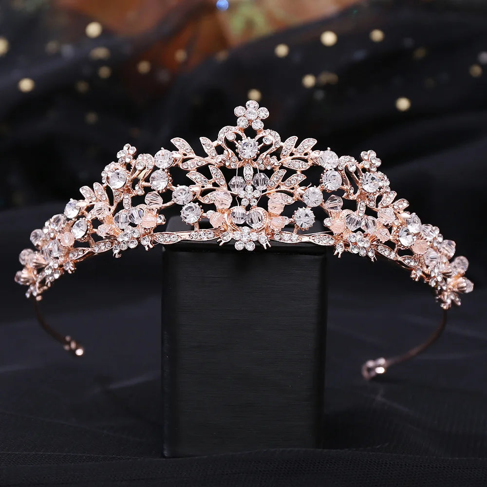 Baroque Luxury Handmade Crystal Beads Flowers Bridal Tiaras Crown Rhinestone Pageant Diadem cz Headband Wedding Hair Accessories - EUFASHIONBAGS