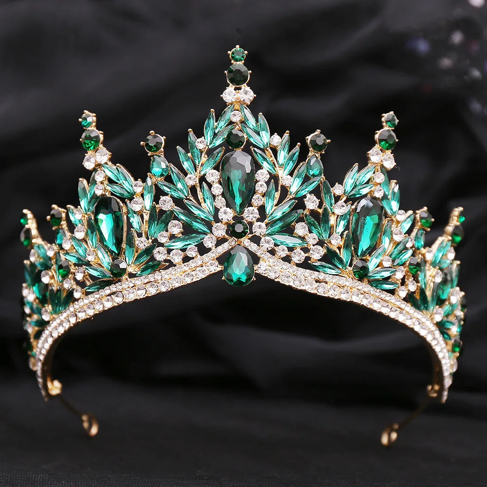 Baroque Silver Color Blue Green Opal Crystal Wedding Crown Royal Queen Bridal Tiaras Rhinestone Pageant Diadem Head Accessories - EUFASHIONBAGS