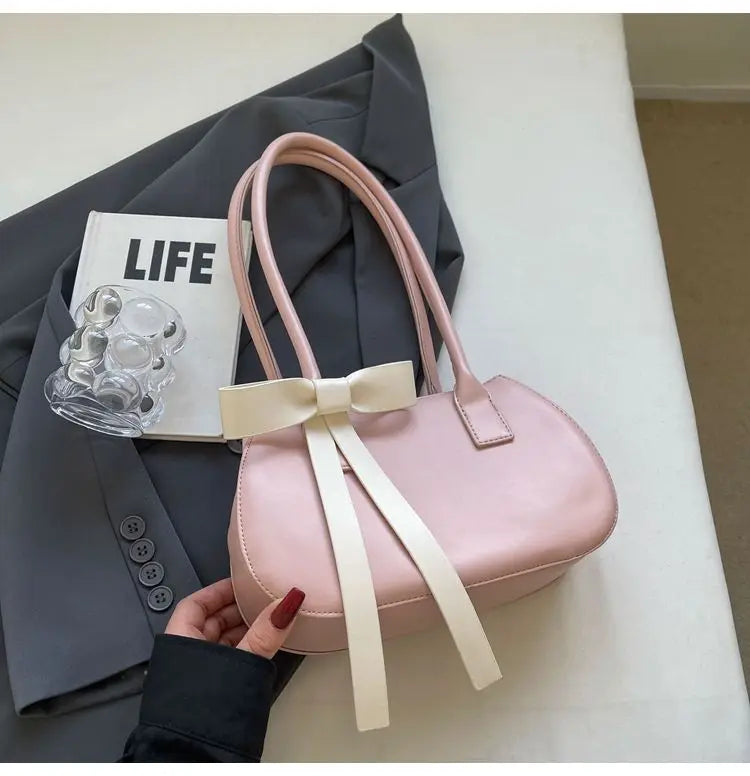 Pink Shoulder Bags Women 2025 Fairycore Aesthetic Leather Underarm Bag Ladies Versatile Casual Handbag Y2k