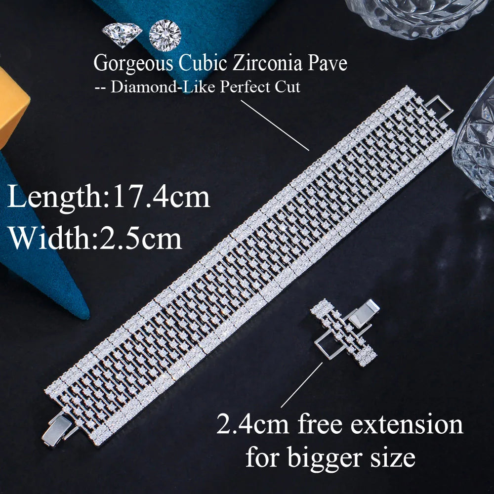 Heavy Stone Work Full Dubai Cubic Zirconia Bridal Wedding Pageant Big Bracelets Luxury Women Party Wear Jewel - EUFASHIONBAGS